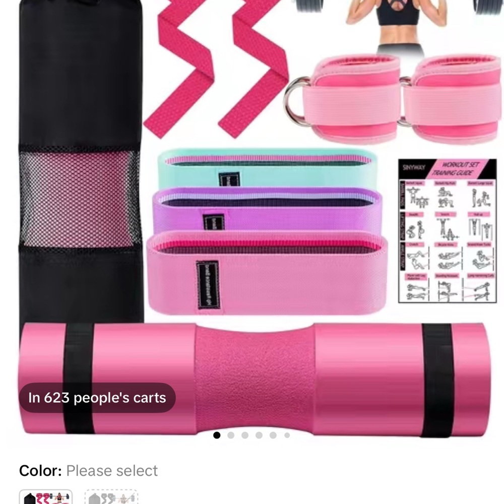Pink Fitness Set with Resistance Bands and Barbell Pad